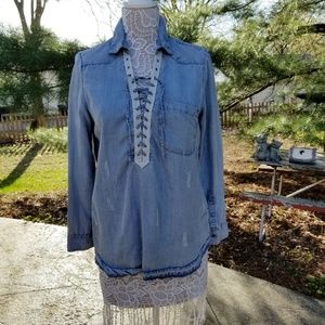 Vintage Havana distressed lace up denim shirt